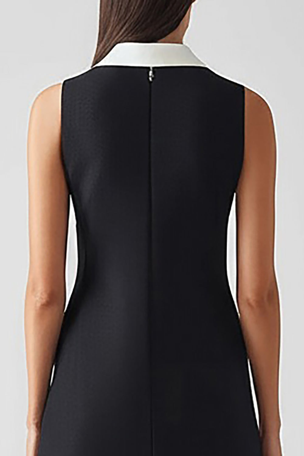 Black and White Satin Collar Neck Midi Sheath Work Dress