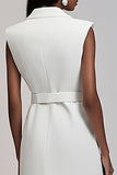 Ivory Notched Lapel Short Satin Work Blazer Dress with Pockets