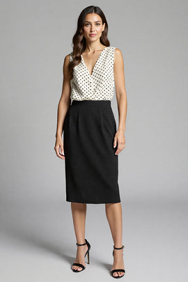 Black and White Satin Polka Dot Midi Bodycon Work Dress