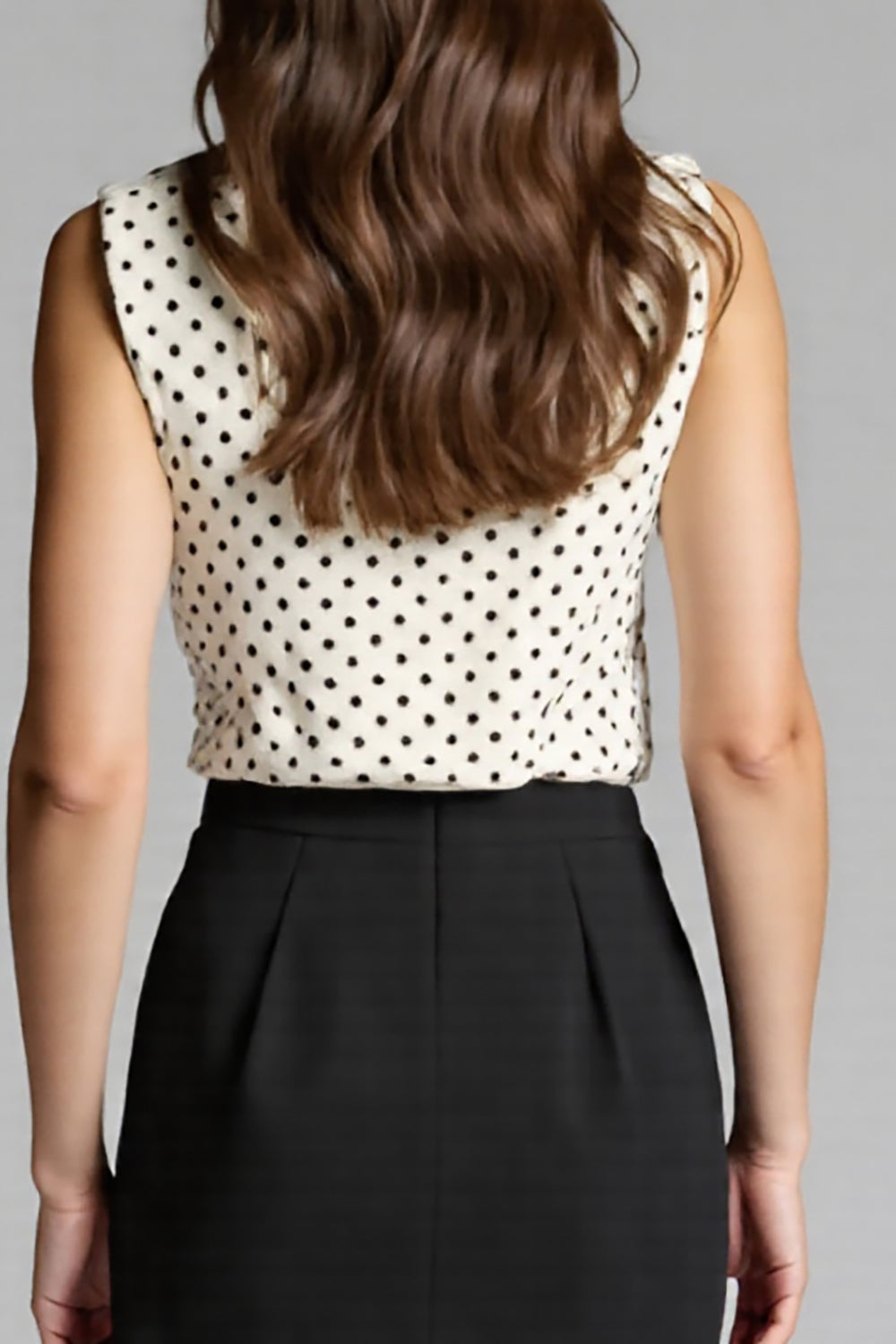 Black and White Satin Polka Dot Midi Bodycon Work Dress