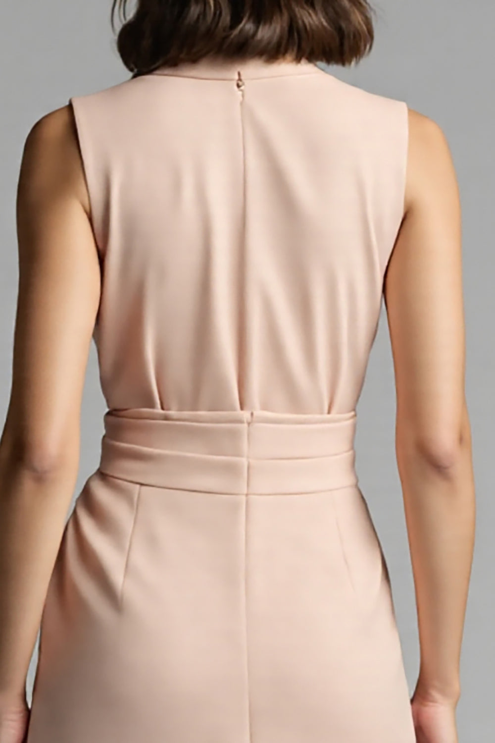 Champagne Satin Notched Lapel A Line Midi Work Dress with Ruffles