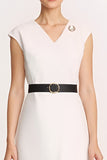 Satin Ivory Bodycon V-Neck Midi Work Dress with Slit