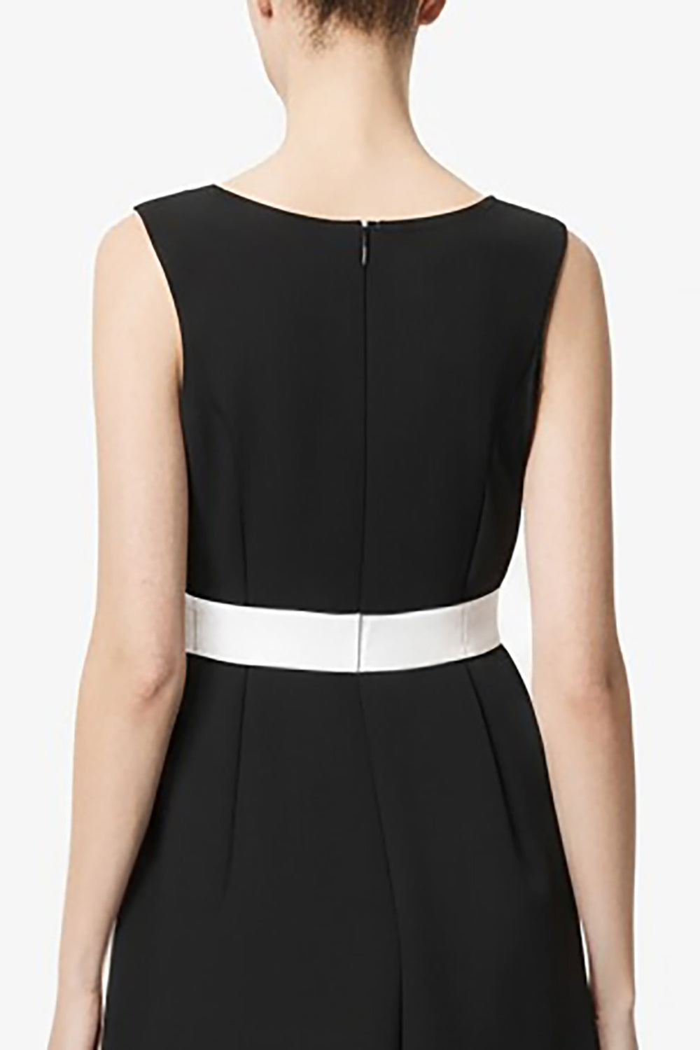 Black and White Satin A Line Bateau Neck Long Work Dress