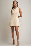Champagne Satin A Line Collar Neck Short Work Dress