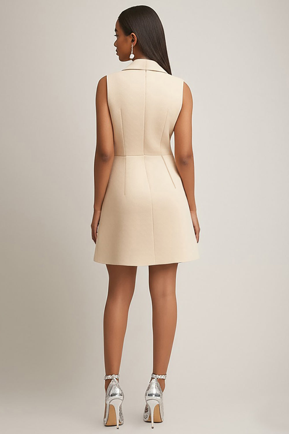 Champagne Satin A Line Collar Neck Short Work Dress