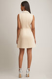 Champagne Satin A Line Collar Neck Short Work Dress