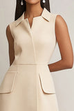 Champagne Satin A Line Collar Neck Short Work Dress