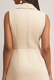 Champagne Satin A Line Collar Neck Short Work Dress