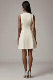 Ivory Satin Short A Line Work Blazer Dress with Pockets