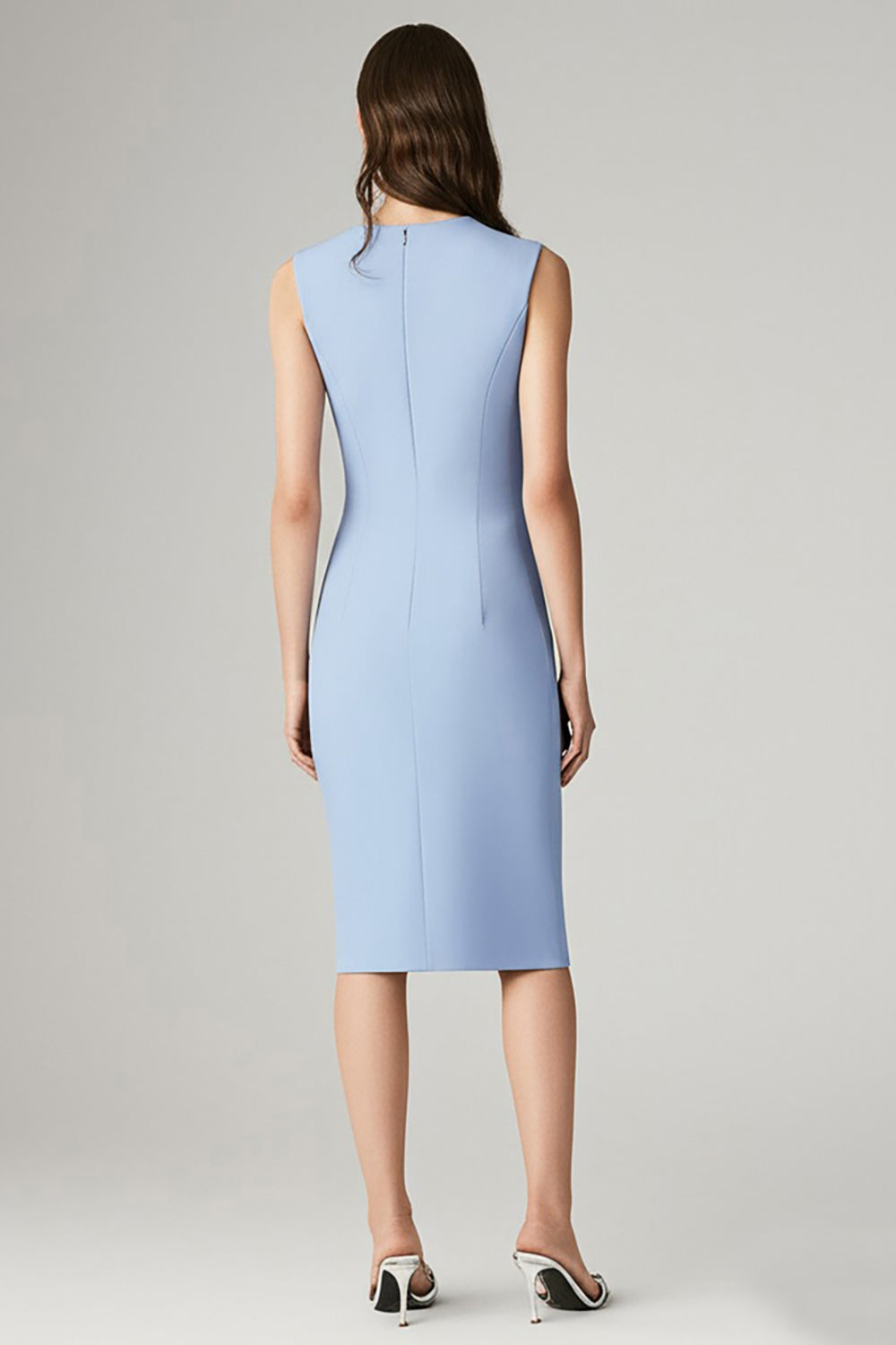 Sky Blue Satin Midi Bodycon Work Blazer Dress