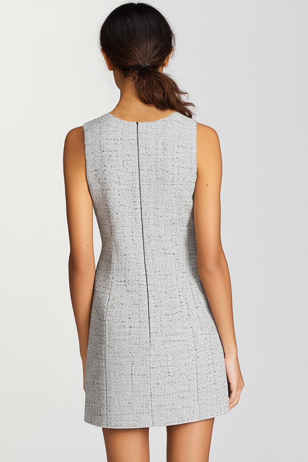 Grey V-Neck Bodycon Short Work Dress with Bottons
