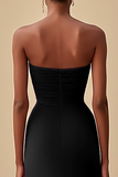 Elegant Black Sheath Chiffon Strapless Long Formal Dress with Slit