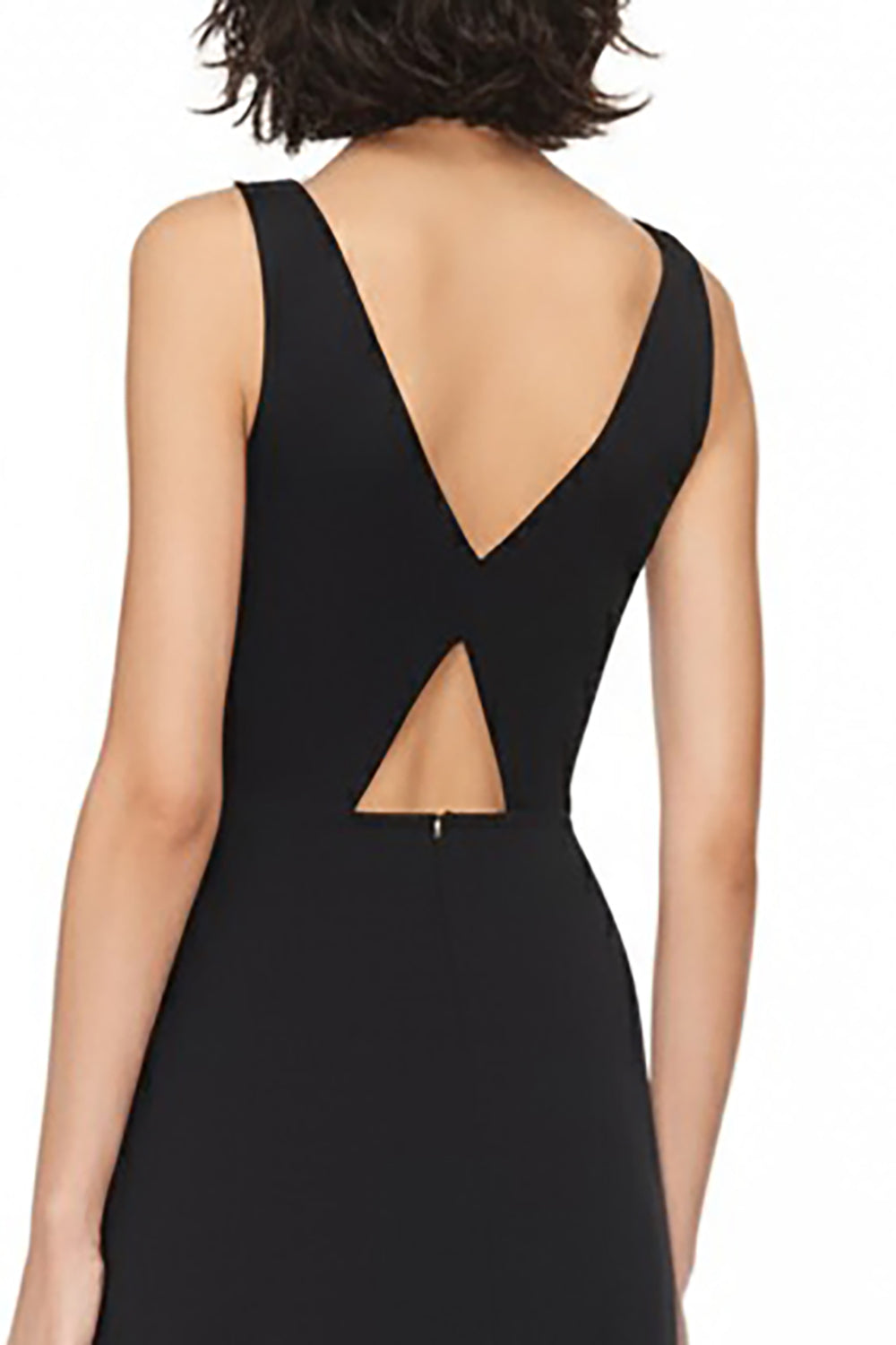 Satin A Line V-Neck Cut Out Long Black Tie Dress