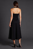 Black Satin Halter A Line Midi Cocktail Dress with Slit
