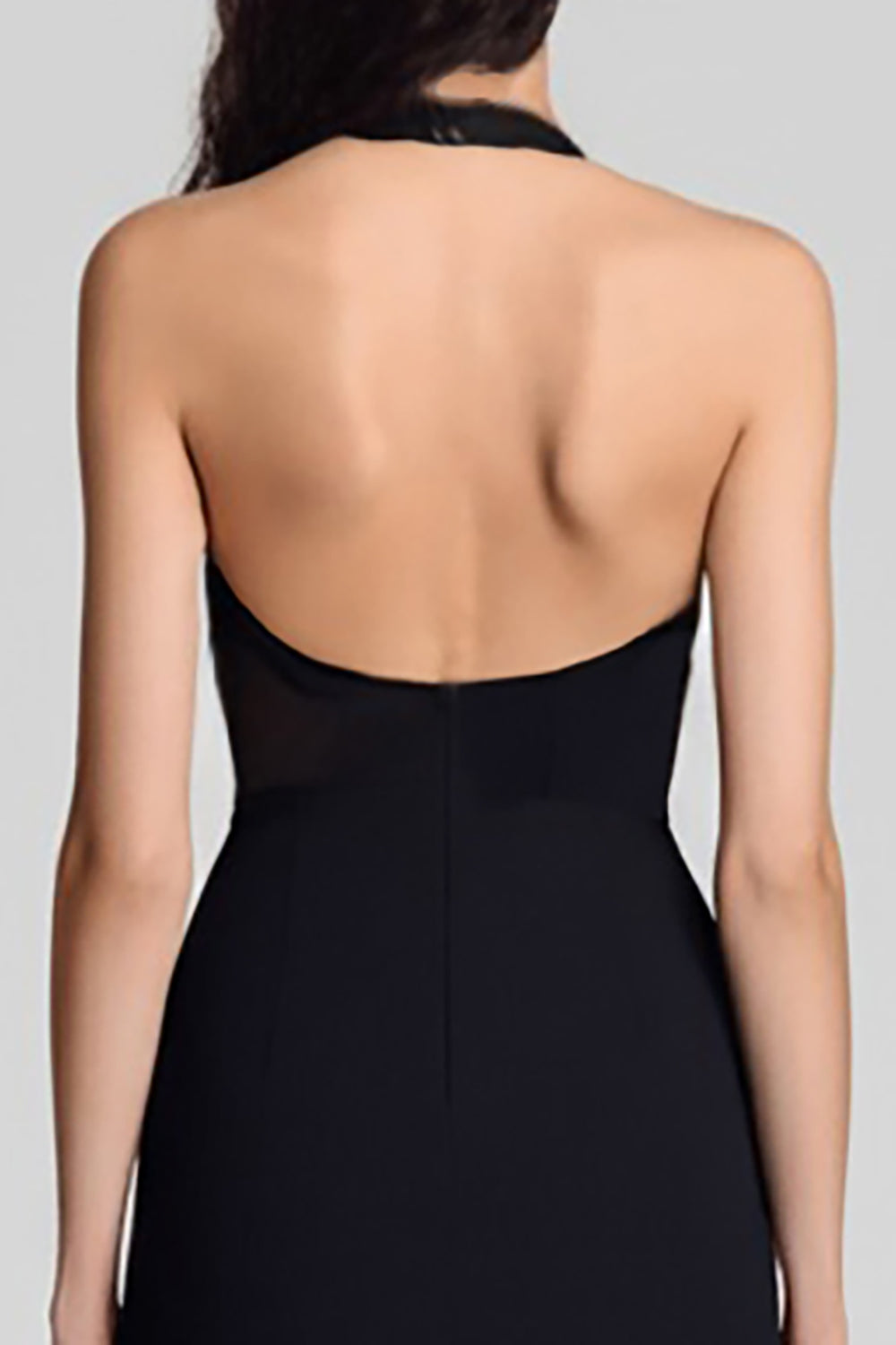 Black Satin Halter Bodycon Keyhole Midi Cocktail Dress