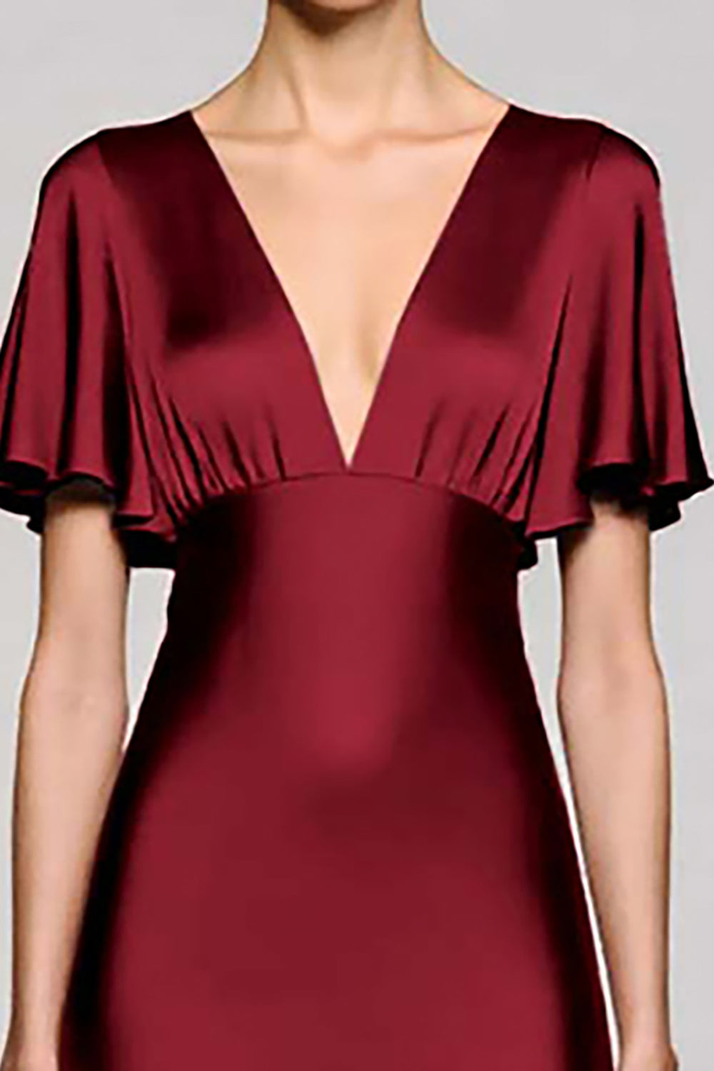 Black Satin A Line V-Neck Midi Cocktail Dress with Ruffles