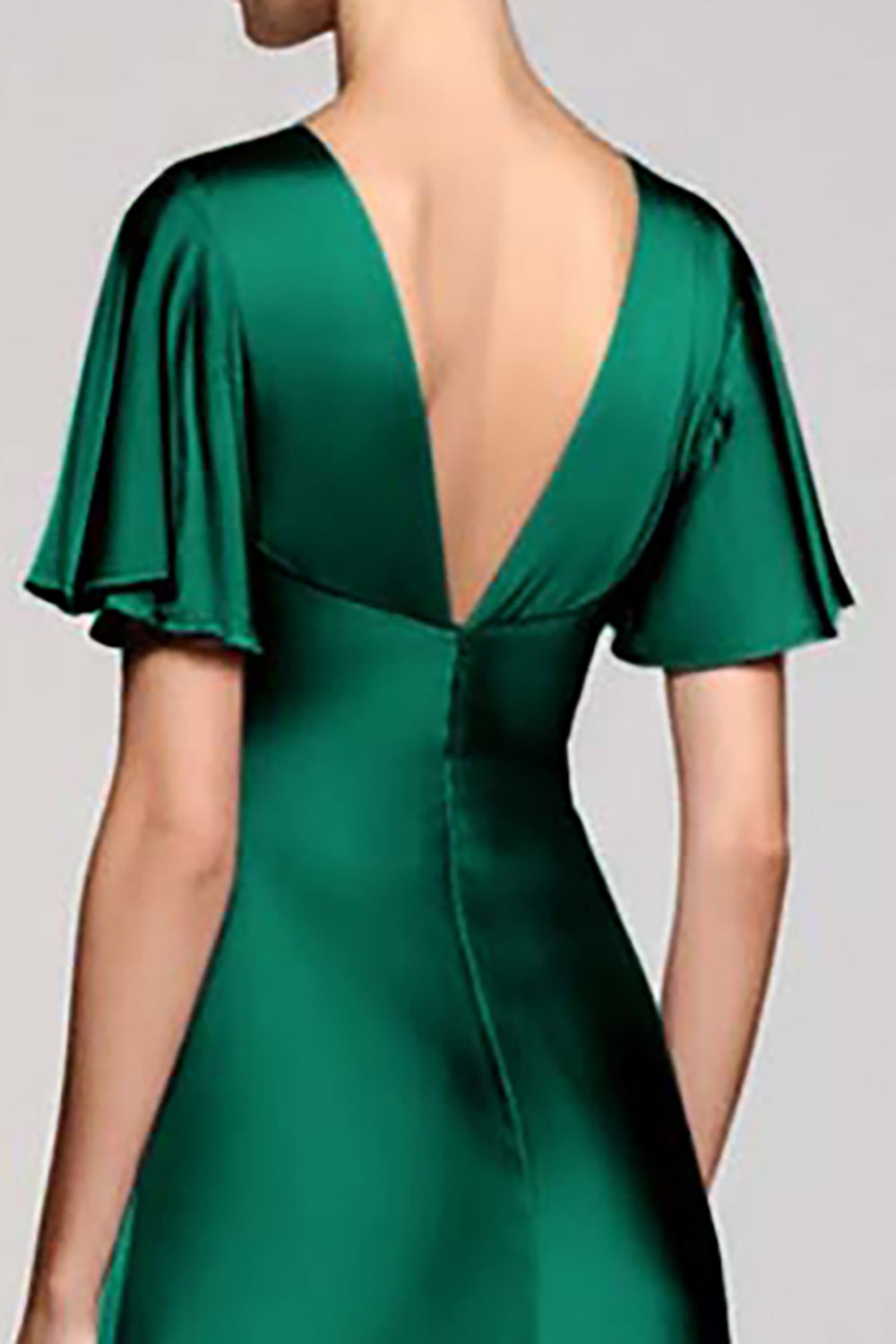 Black Satin A Line V-Neck Midi Cocktail Dress with Ruffles
