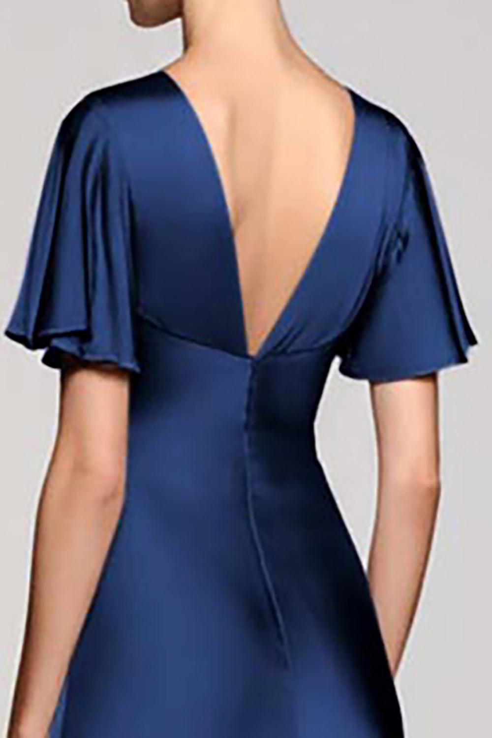 Black Satin A Line V-Neck Midi Cocktail Dress with Ruffles
