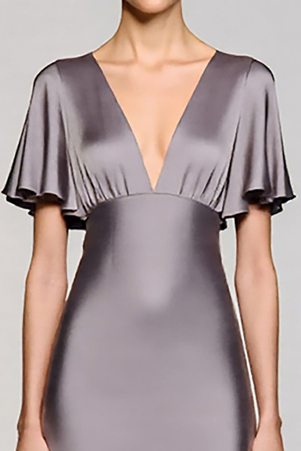 Black Satin A Line V-Neck Midi Cocktail Dress with Ruffles