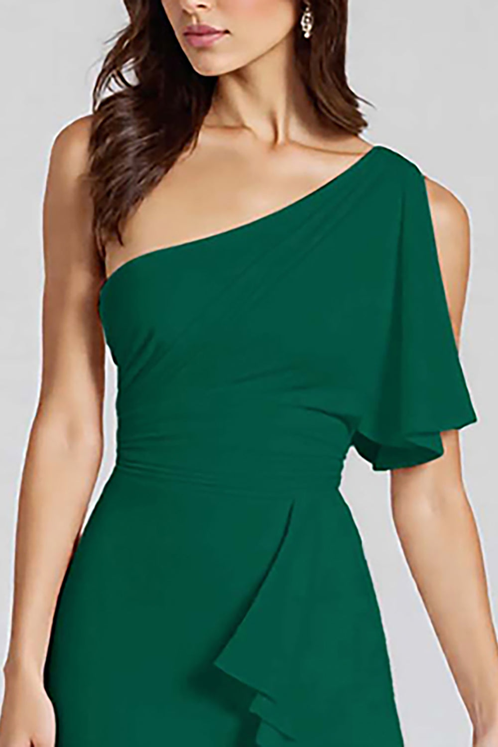 Dusty Blue One Shoulder Satin Midi Cocktail Dress with Ruffles