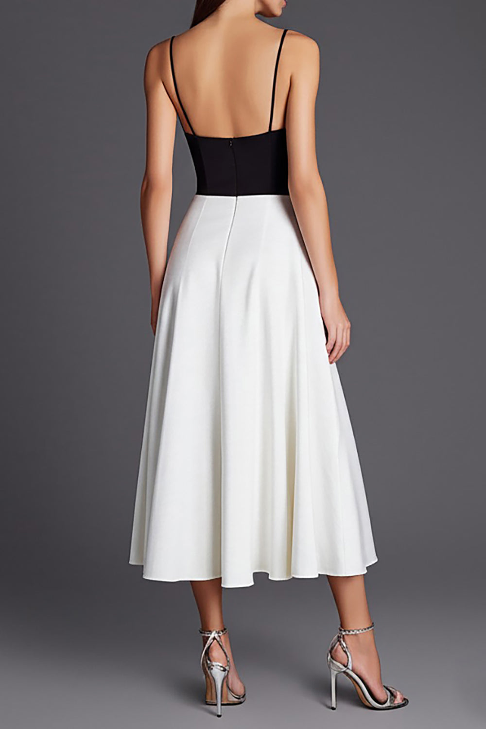 Black and White Patchwork A Line Satin Long Formal Dress