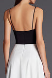 Black and White Patchwork A Line Satin Long Formal Dress