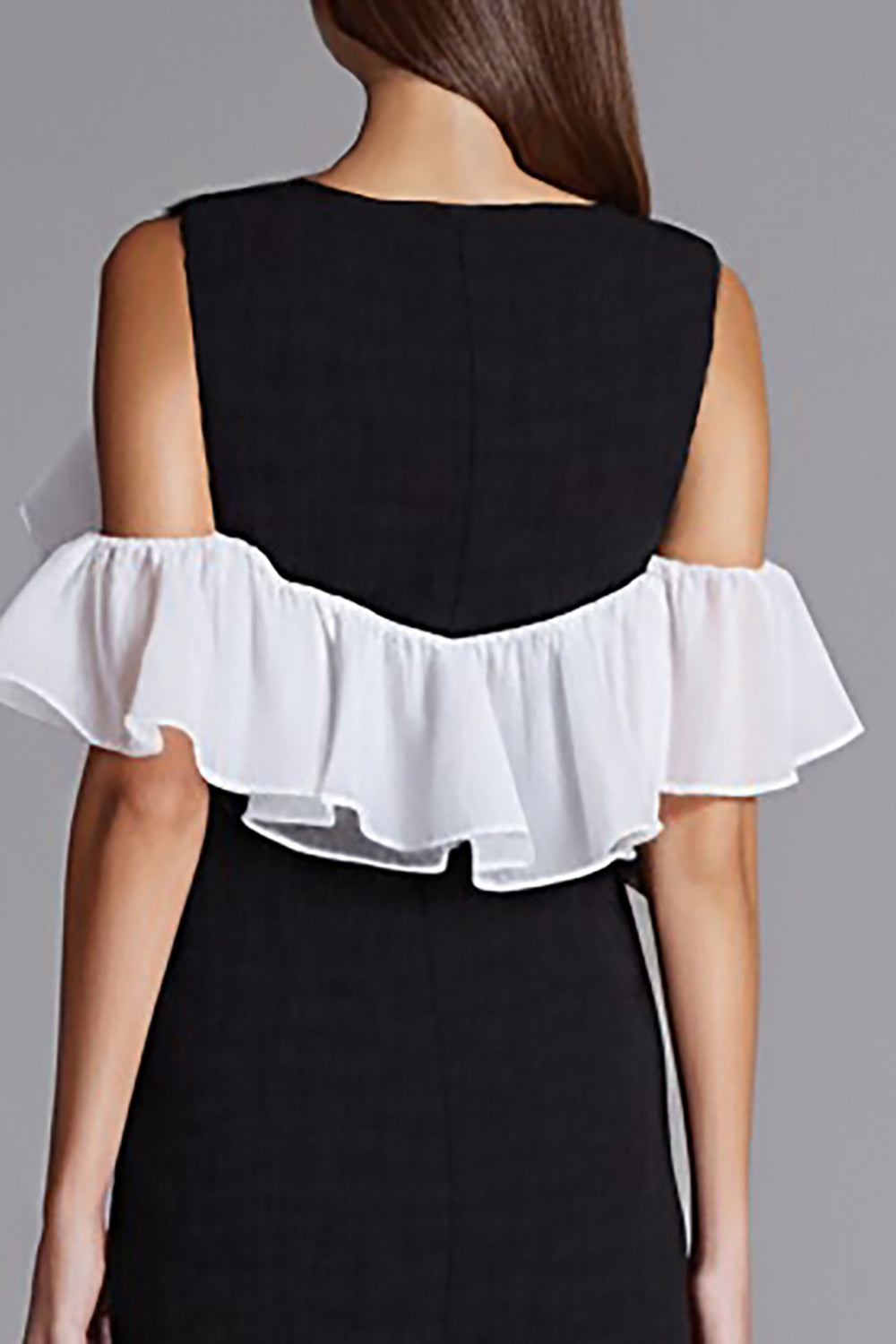 Black and White Satin Bodycon Midi Cocktail Dress with Ruffles