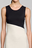 Black and White Satin Midi Cocktail Dress with Ruffles