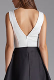 Black and White Patchwork Satin A Line Midi Cocktail Dress
