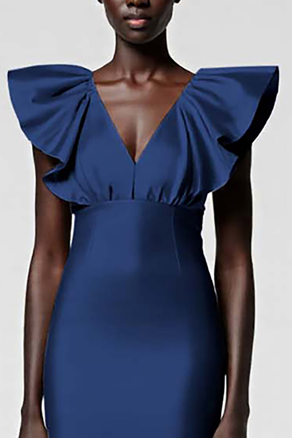 Black Satin Sheath Midi Cocktail Dress with Ruffles