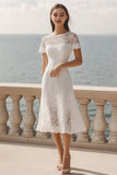 Ivory Lace A Line Maxi Rehearsal Dinner Dress with Sleeves