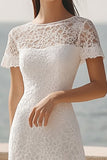 Ivory Lace A Line Maxi Rehearsal Dinner Dress with Sleeves