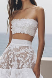 Ivory Lace 2 Piece Tiered Maxi Rehearsal Dinner Dress with Ruffles