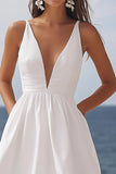 Ivory Deep V-Neck Satin Maxi Rehearsal Dinner Dress with Ruffles