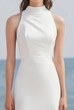 Ivory Satin High Neck Maxi Rehearsal Dinner Dress