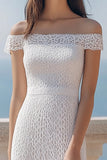 Ivory Lace Sheath Beach Maxi Rehearsal Dinner Dress