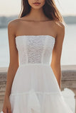 Ivory Organza Tiered High-Low Engagement Dress with Ruffles
