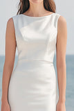 Ivory Satin Sheath Maxi Wedding Reception Dress with Slit