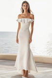 Ivory Mermaid Maxi Satin Wedding Reception Dress with Ruffles