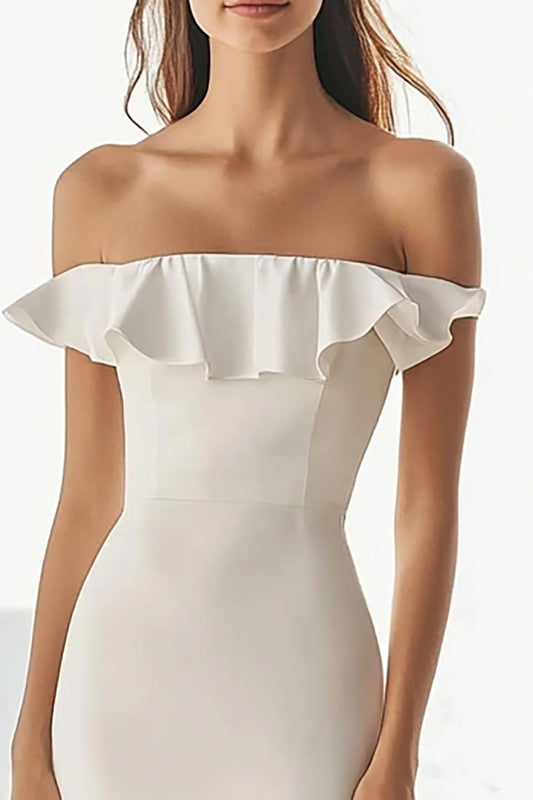Ivory Mermaid Maxi Satin Wedding Reception Dress with Ruffles