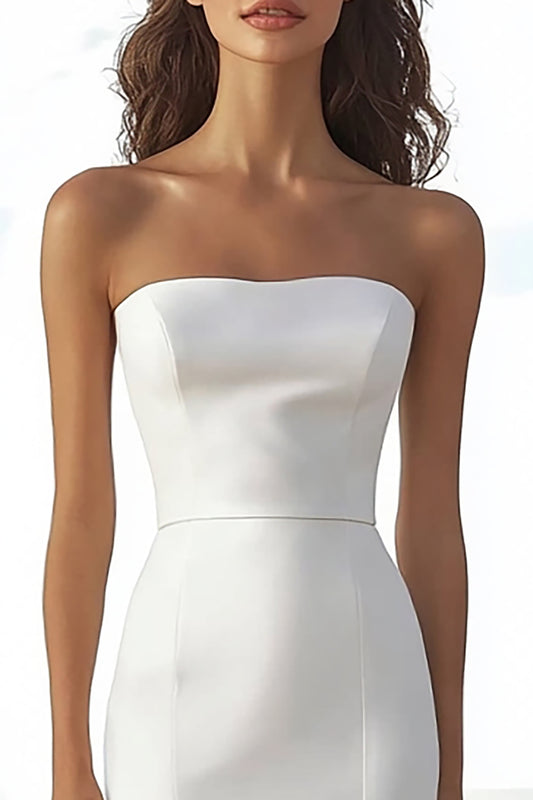 Ivory Mermaid Strapless High-Low Wedding Reception Dress with Ruffles