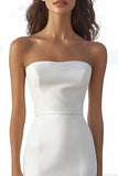 Ivory Mermaid Strapless High-Low Wedding Reception Dress with Ruffles