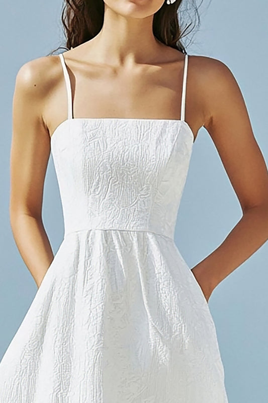 Ivory Simple A Line Spaghetti Straps Beach Maxi Engagement Dress