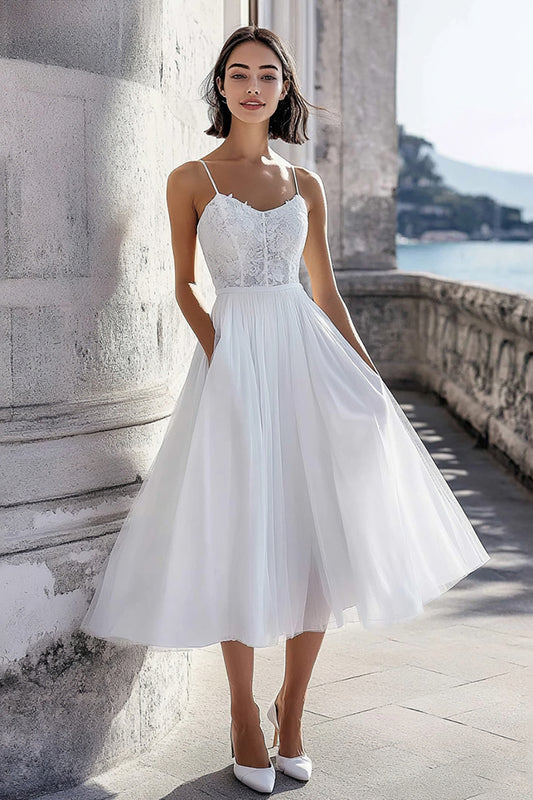 Ivory Corset Tulle Maxi Rehearsal Dinner Dress with Lace