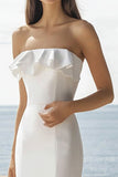 Ivory Strapless Mermaid Maxi Wedding Reception Dress with Ruffles