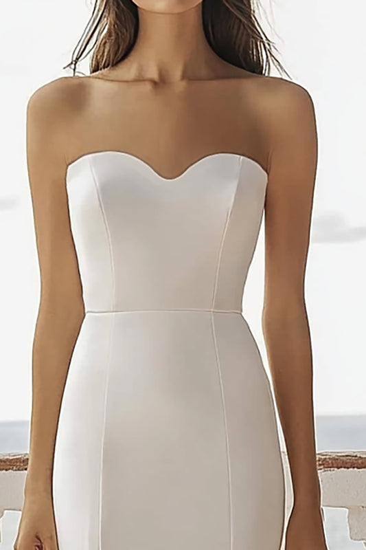 Ivory Mermaid Sweetheart Maxi Satin Wedding Reception Dress with Ruffles