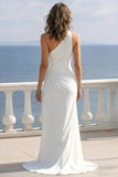 Ivory Ruched One Shoulder Beach Maxi Engagement Dress with Slit