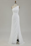 Ivory Sky Blue One Shoulder Beach Maxi Formal Dress with Slit