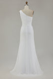 Ivory Sky Blue One Shoulder Beach Maxi Formal Dress with Slit