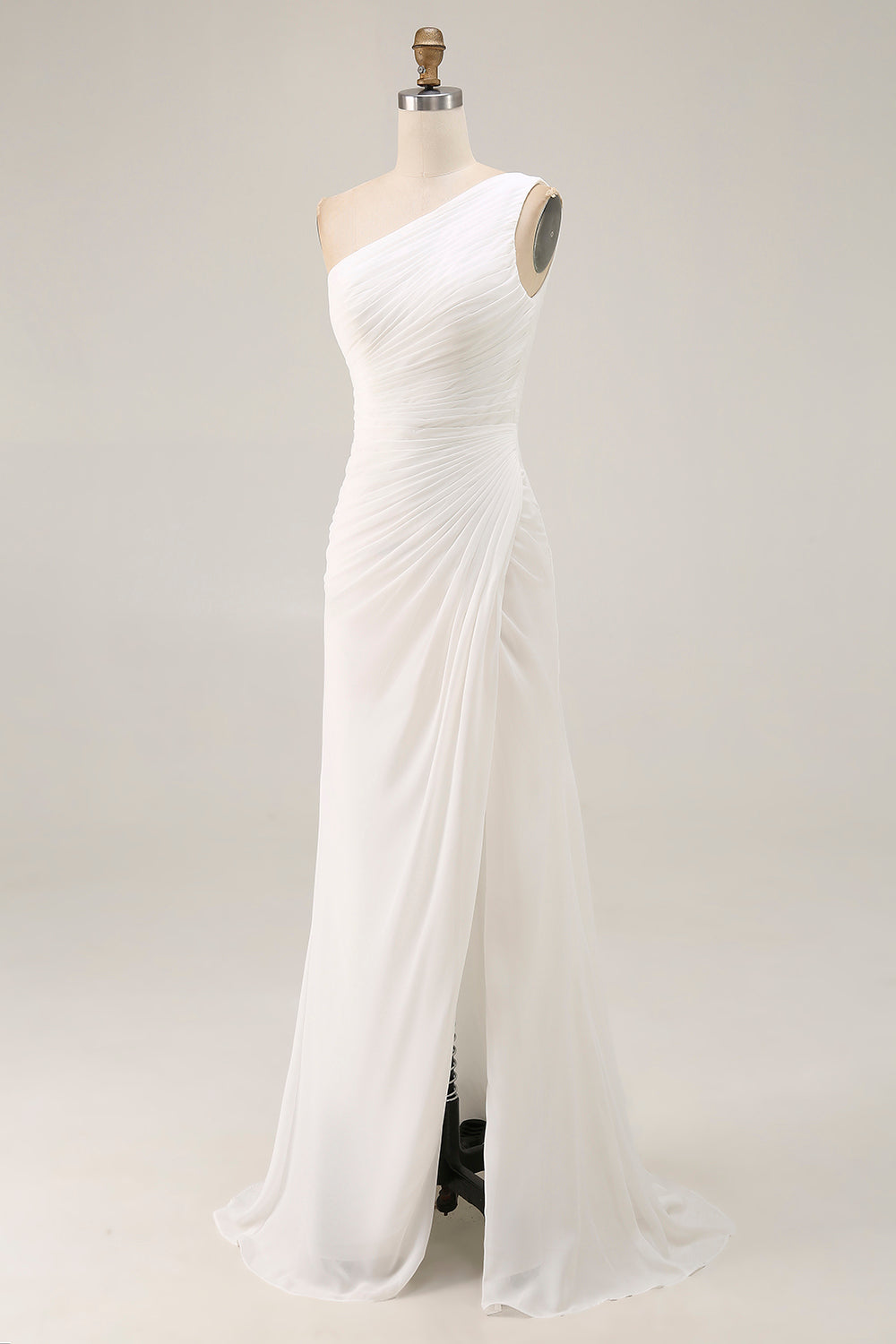 Ivory Ruched One Shoulder Beach Maxi Rehearsal Dinner Dress with Slit